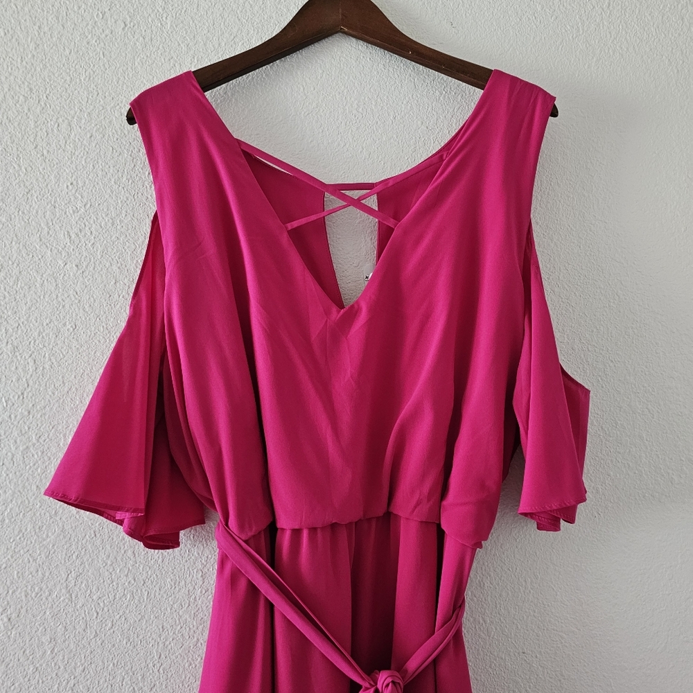 Lane Bryant cold shoulder dress sz 20 pink shark bite hem tie belt NWT - Picture 11 of 15
